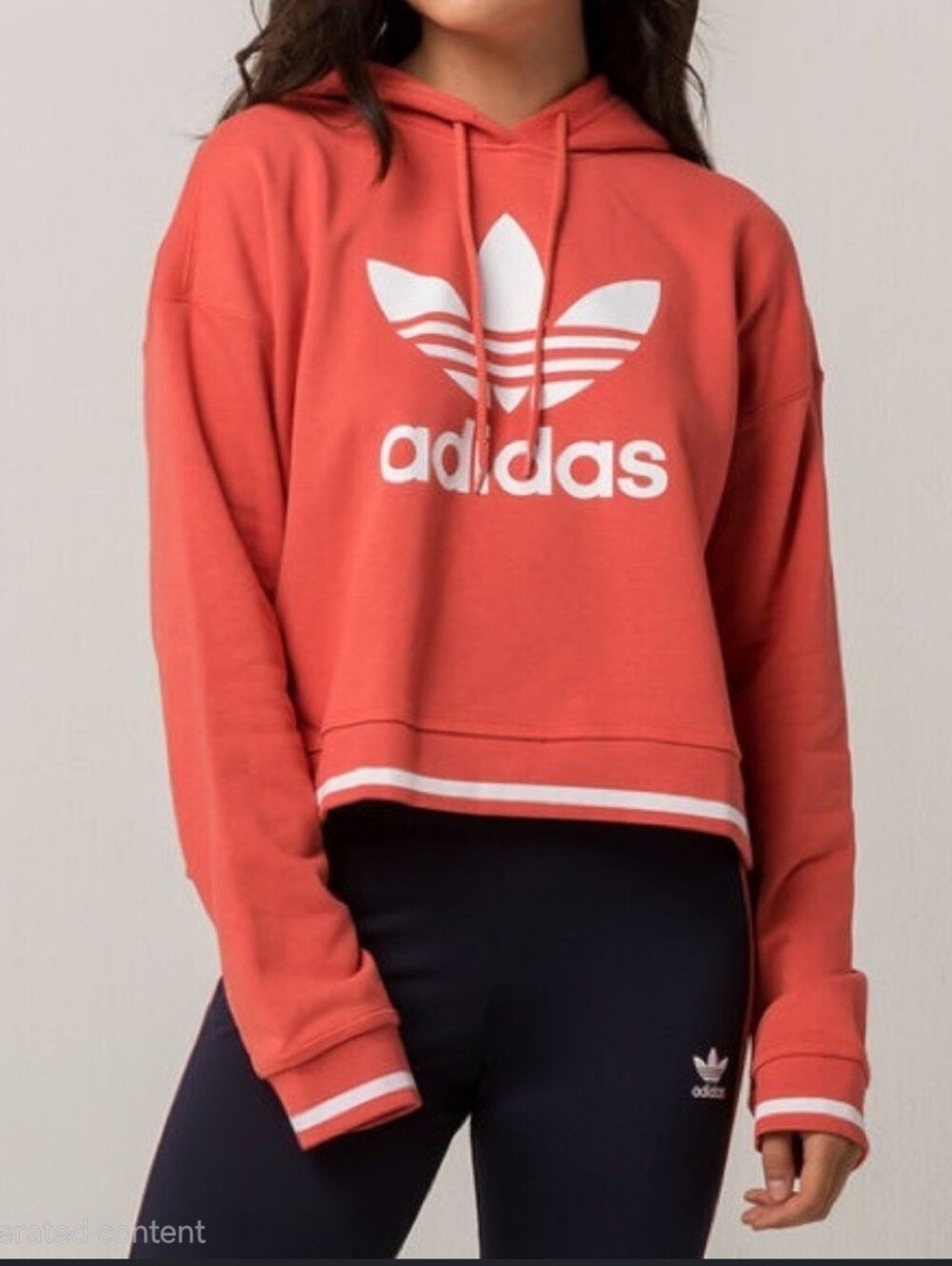 Adidas Hoodie Women's Medium Pullover Crop Drawstring Cotton Blend Adults
